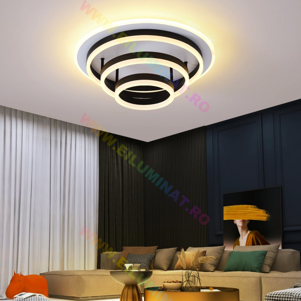 Lustra LED Vulcano Ring Black Echivalent 800W Telecomanda