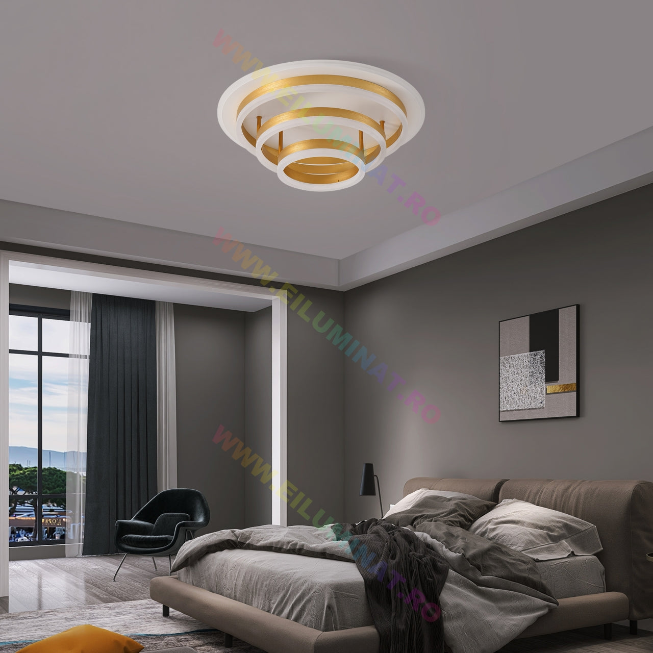 Lustra LED Vulcano Ring Gold Echivalent 800W Telecomanda