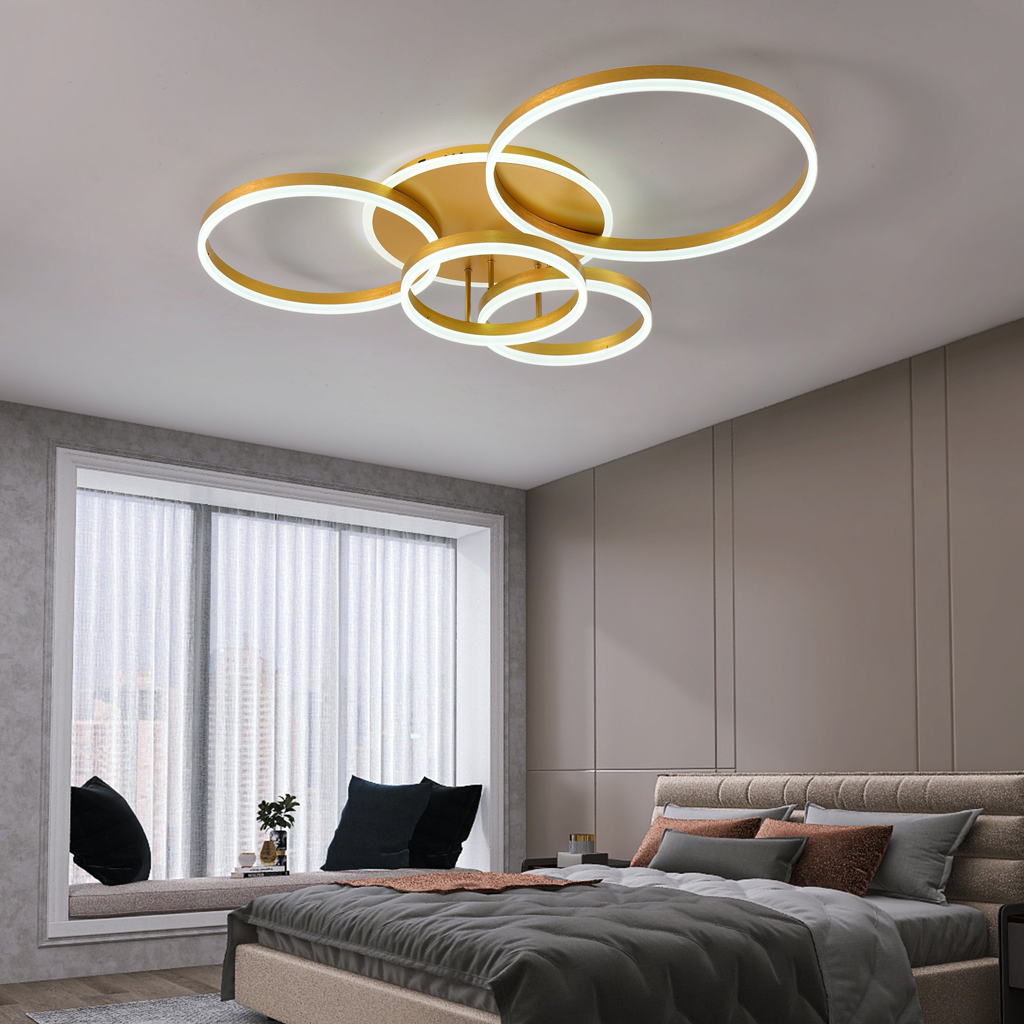 Lustra LED Beauty Circle GOLD Gigant Echivalent 1200W Telecomanda