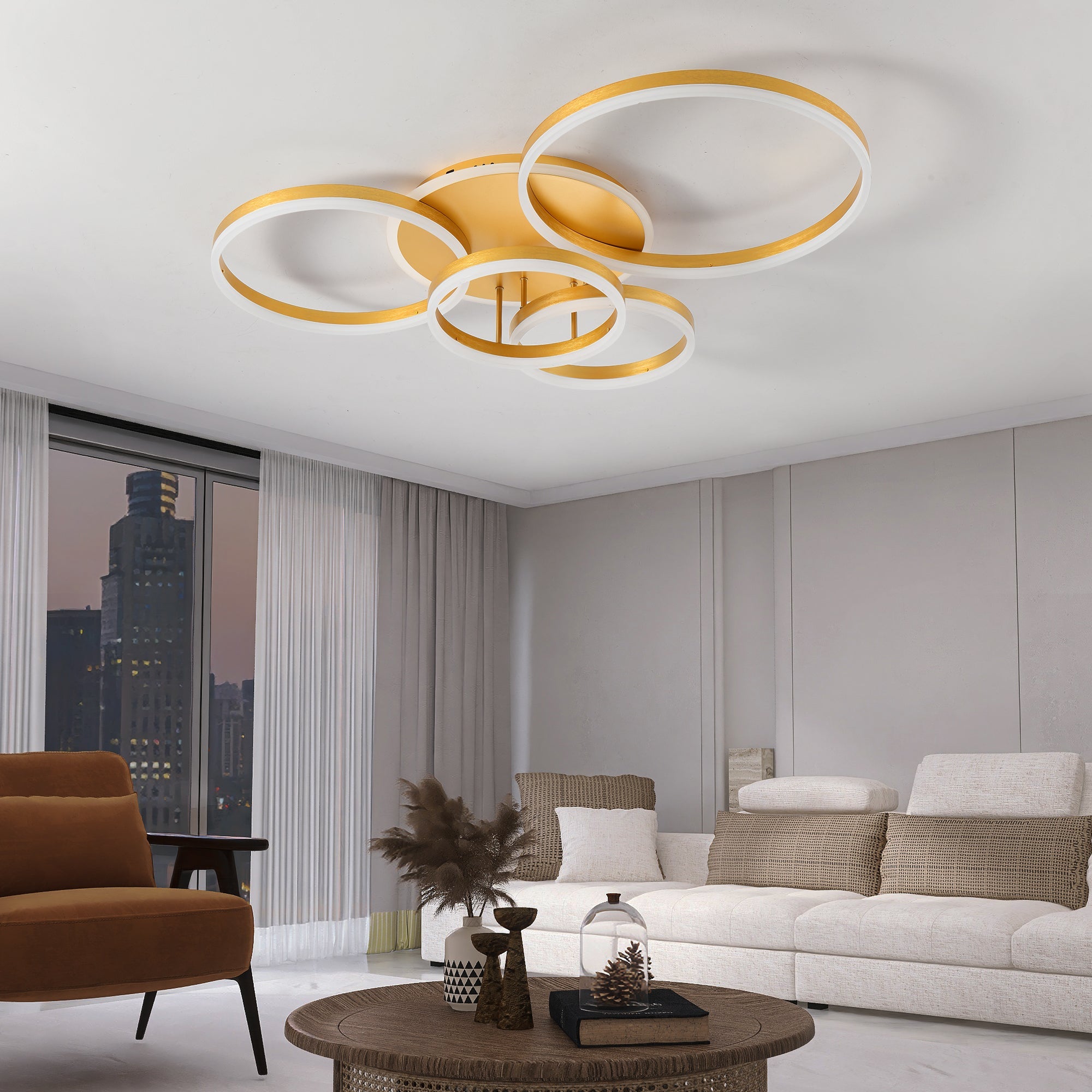 Lustra LED Beauty Circle GOLD Gigant Echivalent 1200W Telecomanda