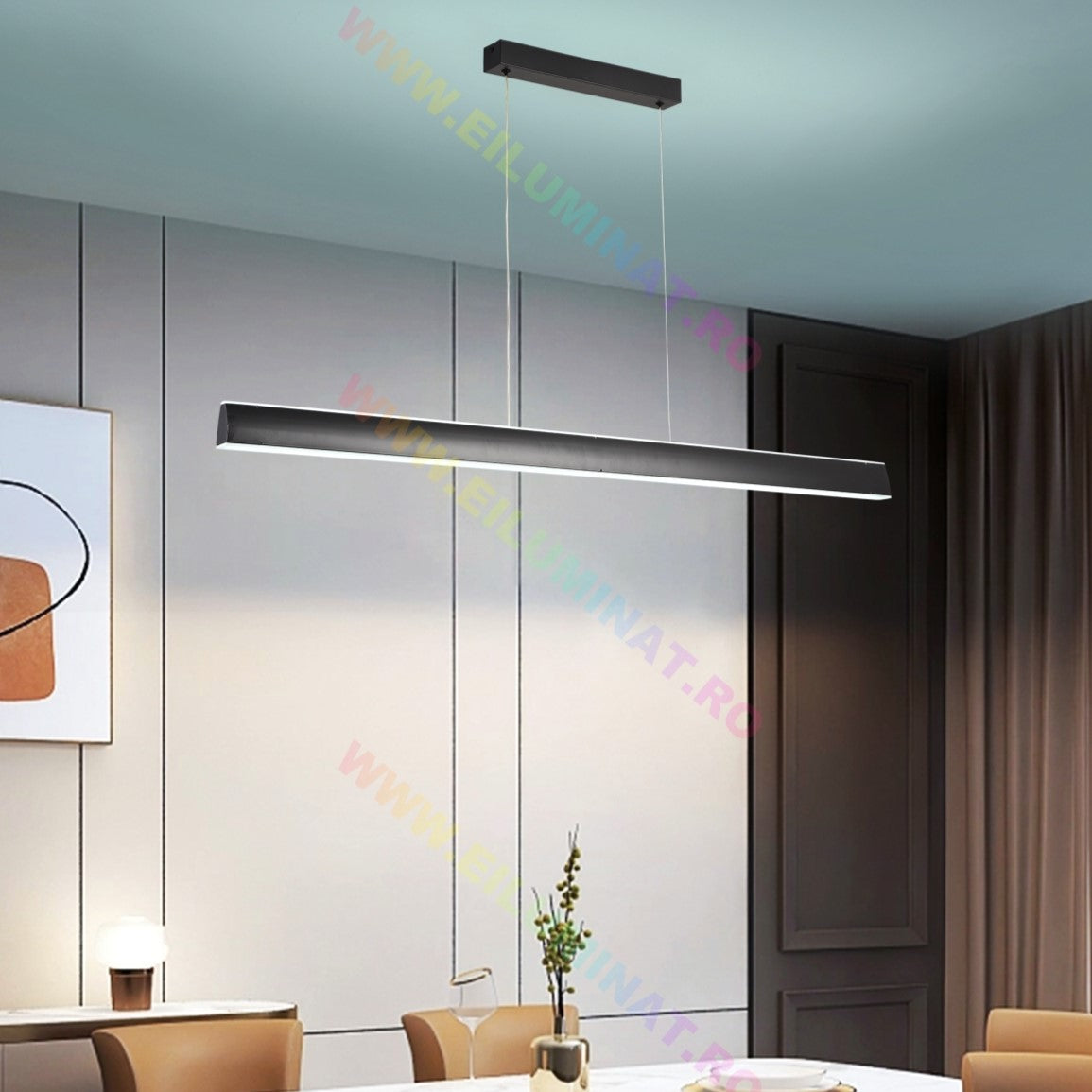 Lustra LED Suspendata Black 120cm Liniara Echivalent 400W Telecomanda