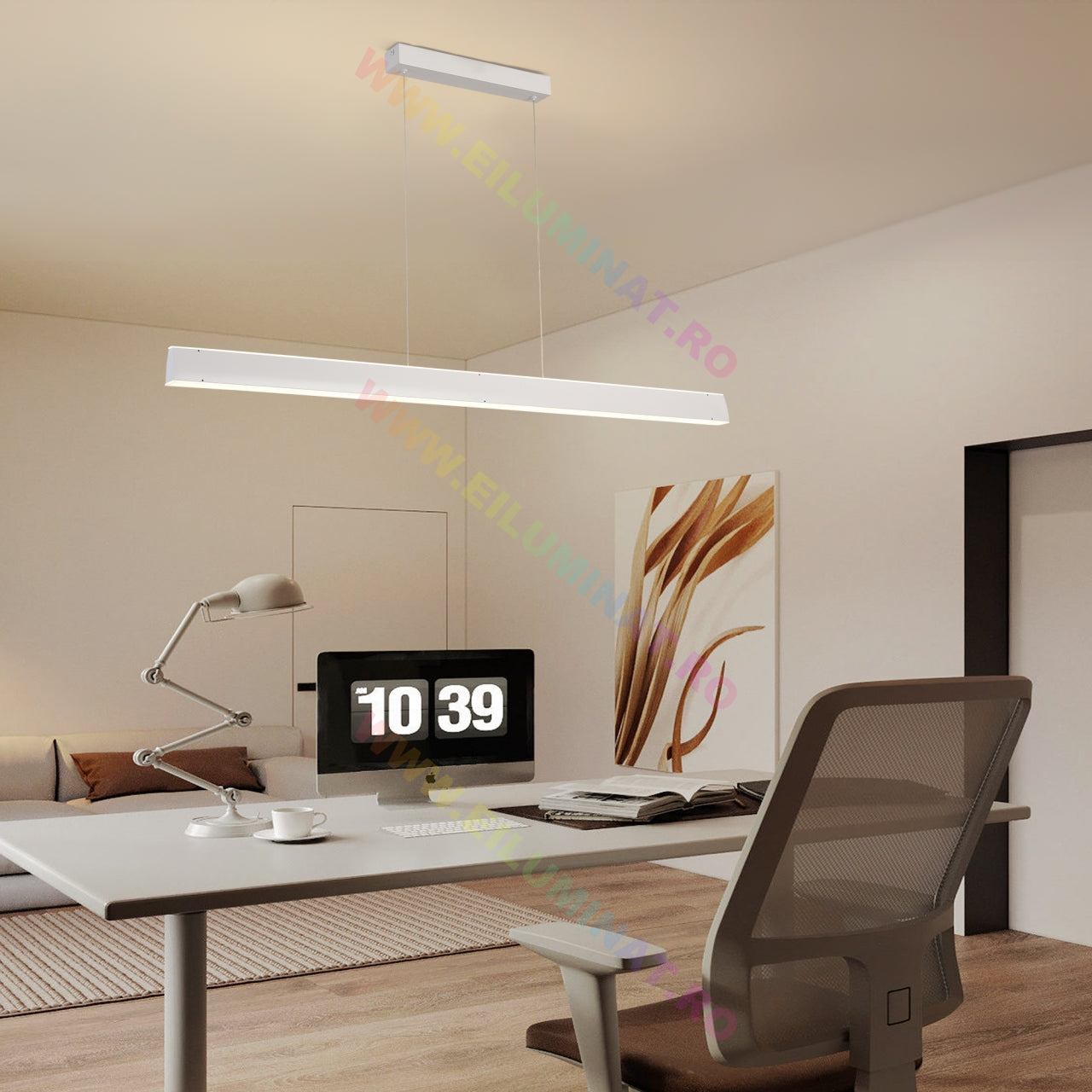 Lustra LED Suspendata Alba 120cm Liniara Echivalent 400W Telecomanda