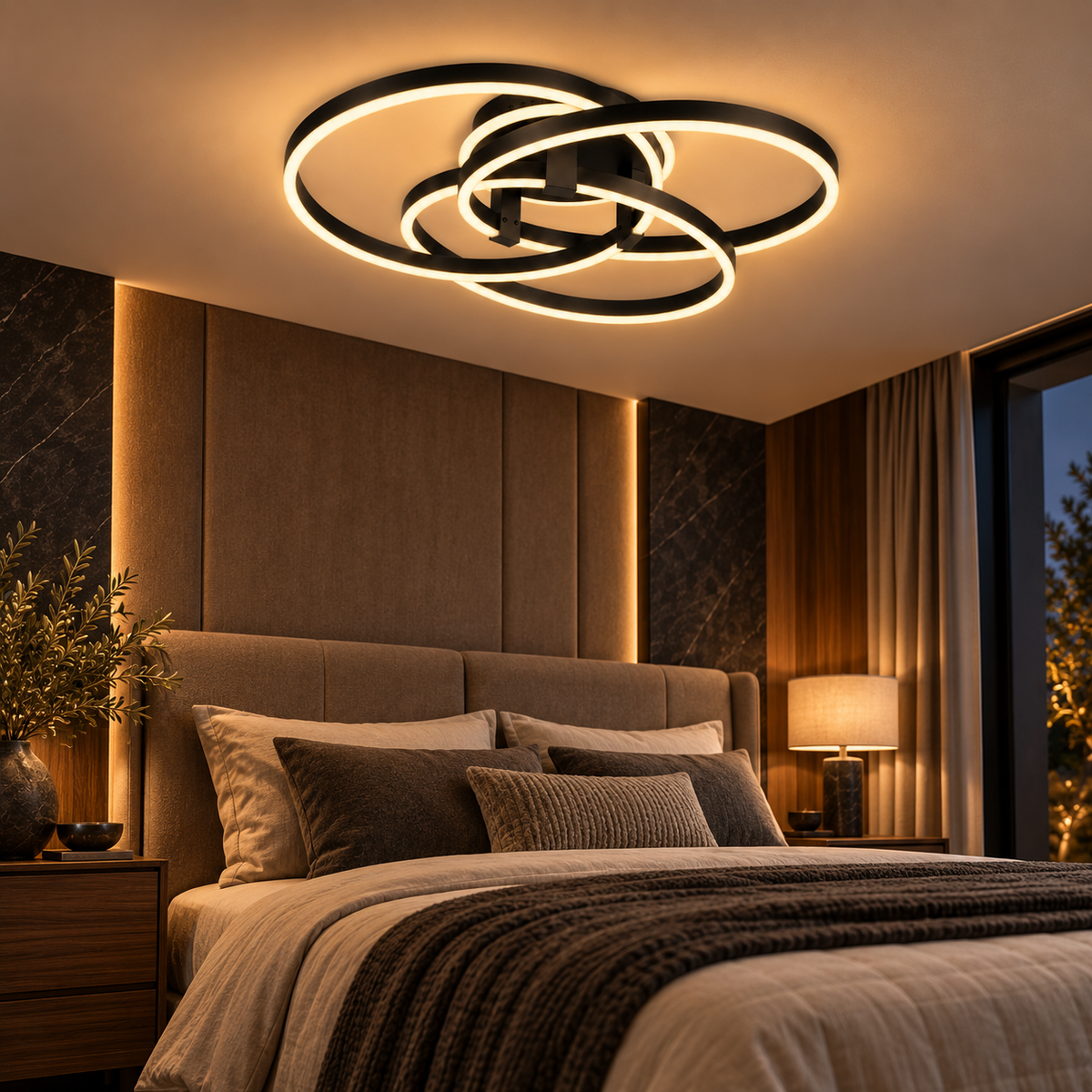 Lustra LED Zyola Rings Black Echivalent 450W Telecomanda
