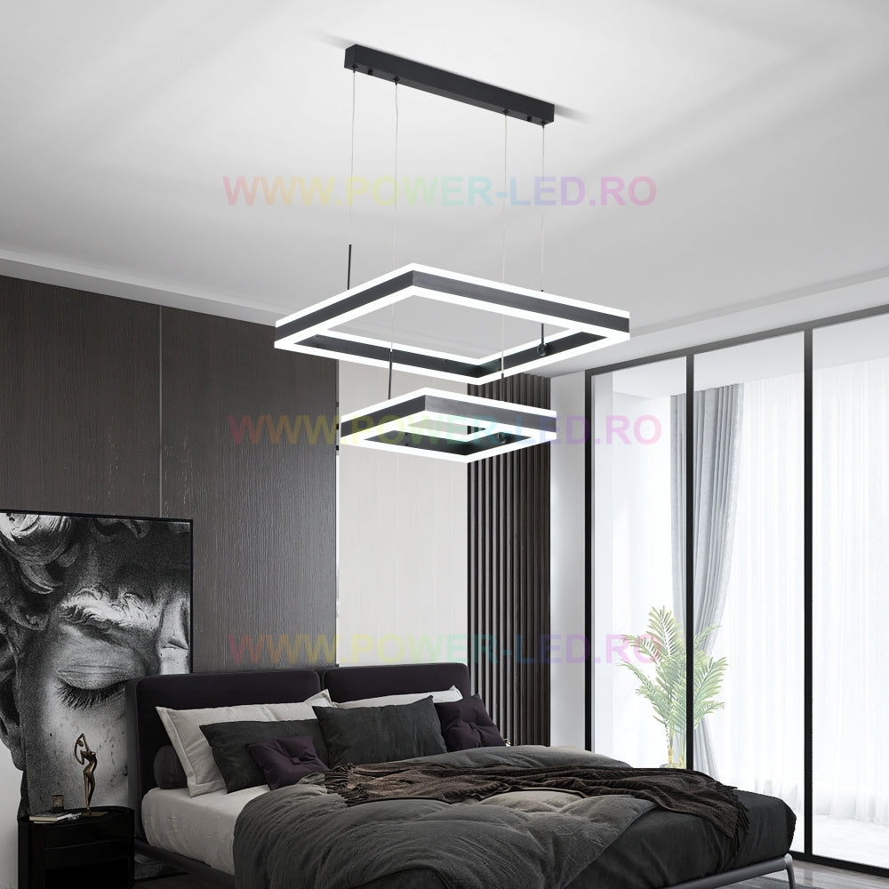 Lustra LED 256W CASSANDRA Square Black Telecomanda Echivalent 800W