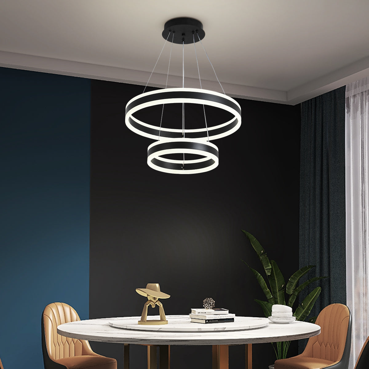 Lustra LED KING Black 2 Segmente Echivalent 500W Telecomanda