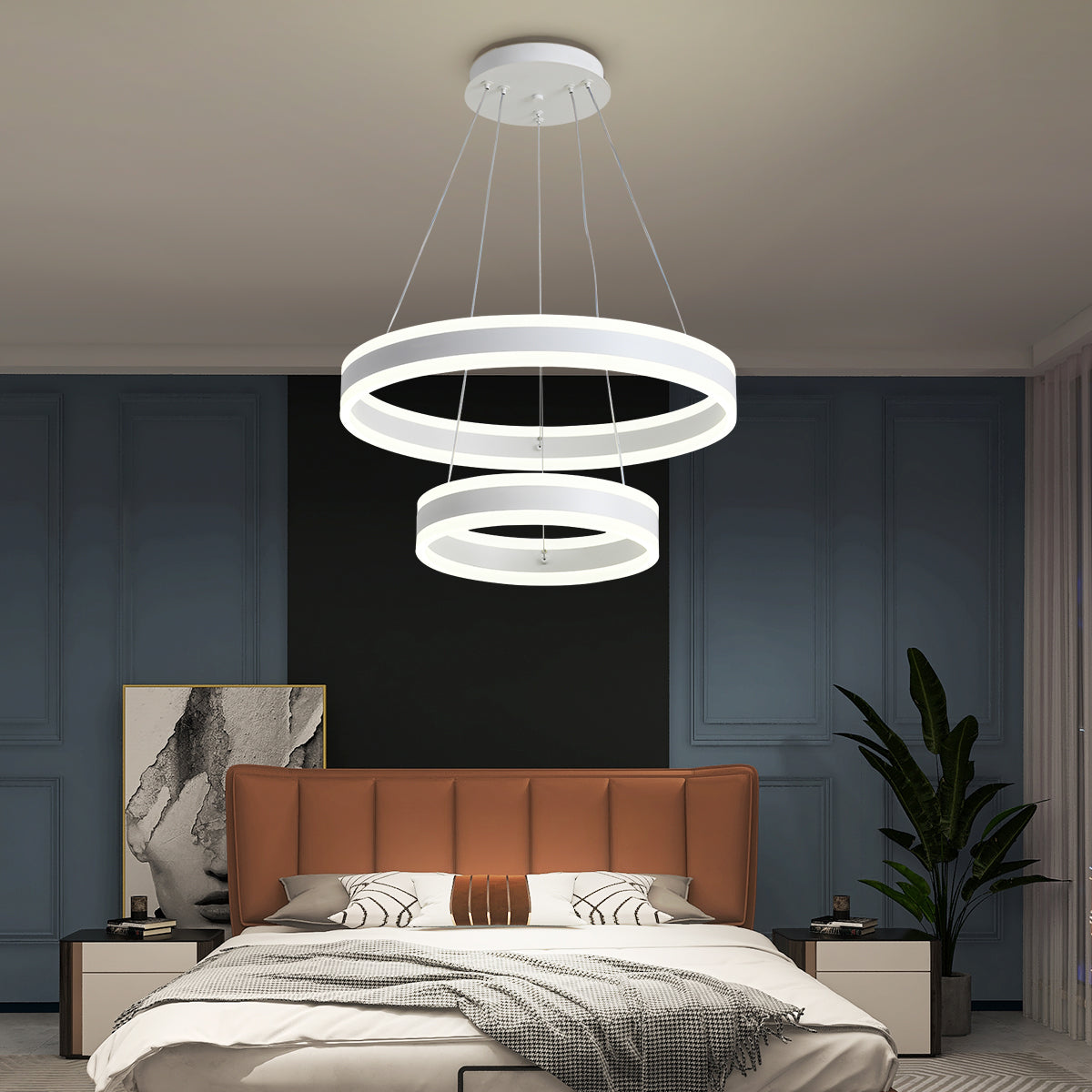Lustra LED KING Alba 2 Segmente Echivalent 500W Telecomanda