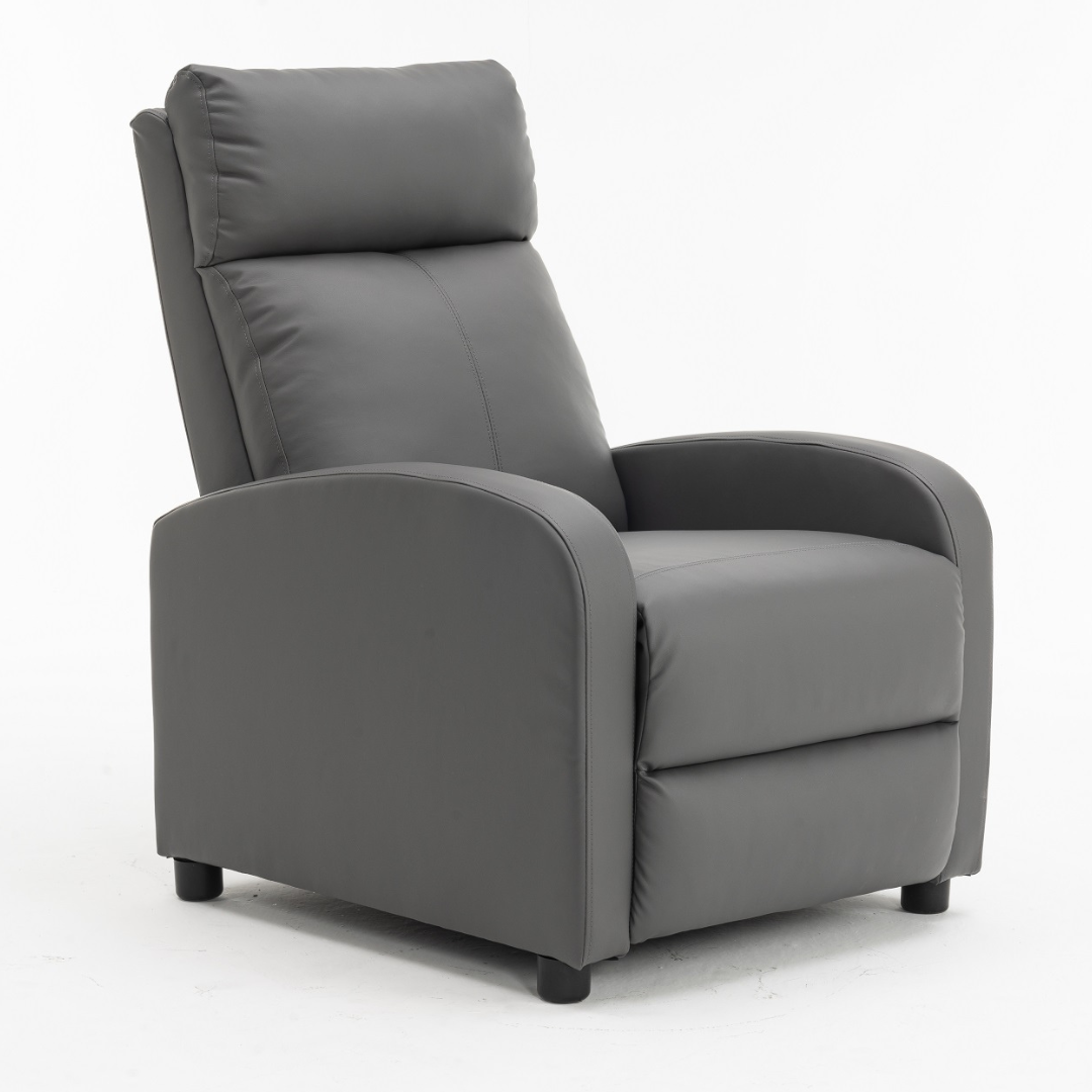 Fotoliu Recliner din Piele Ecologica Spatar Rabatabil si Suport Picioare Extensibil Gri