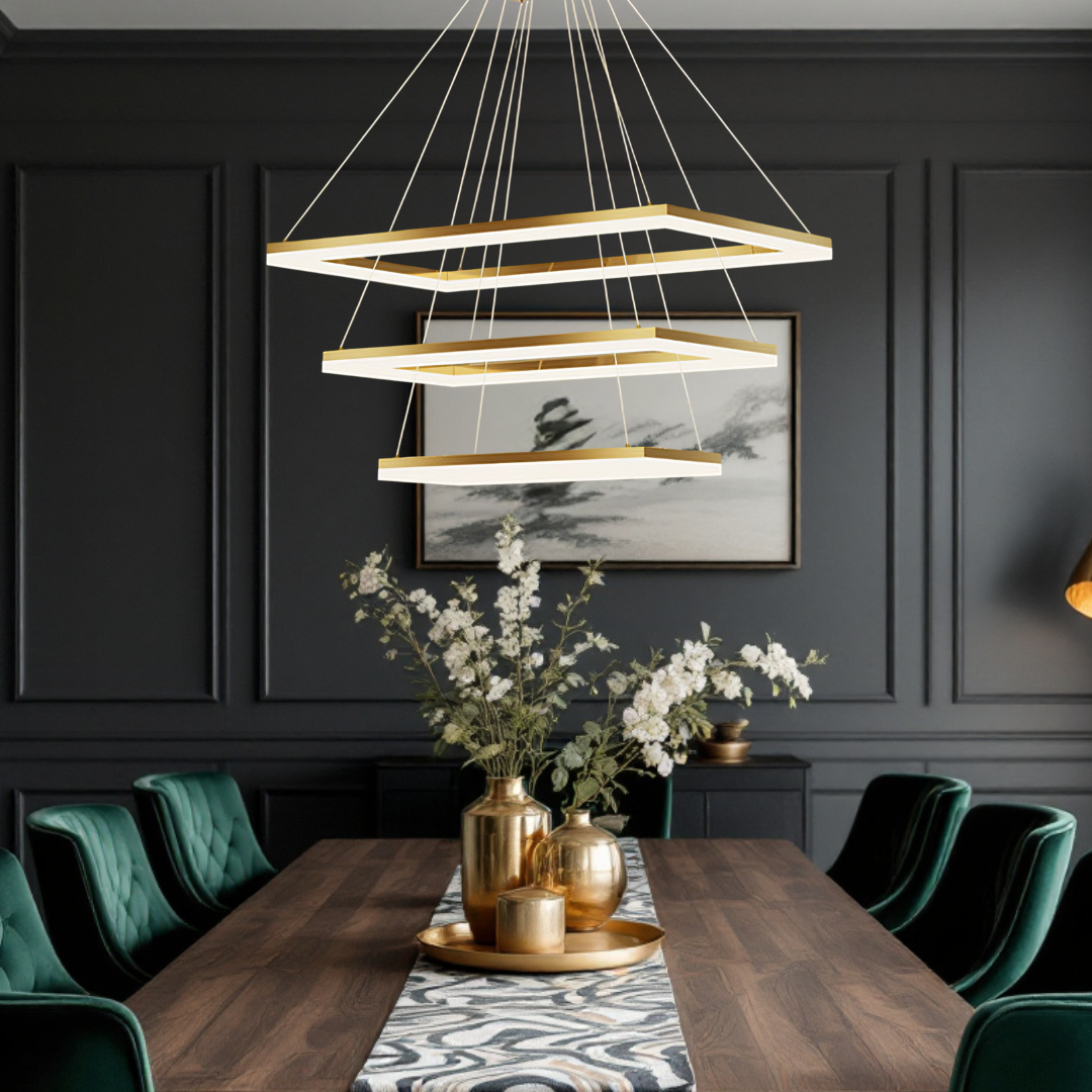 Lustra LED Suspendata cu 3 Elemente Rectangulare Auri LT109 Echivalent 800W