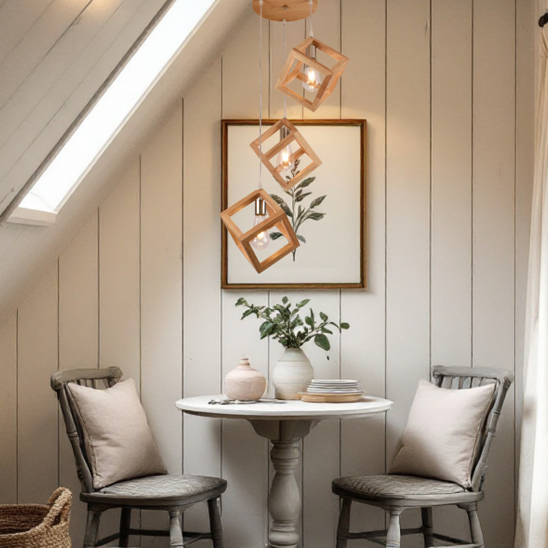 Lustra Suspendata Rotunda 3xE27 Fedra Lemn