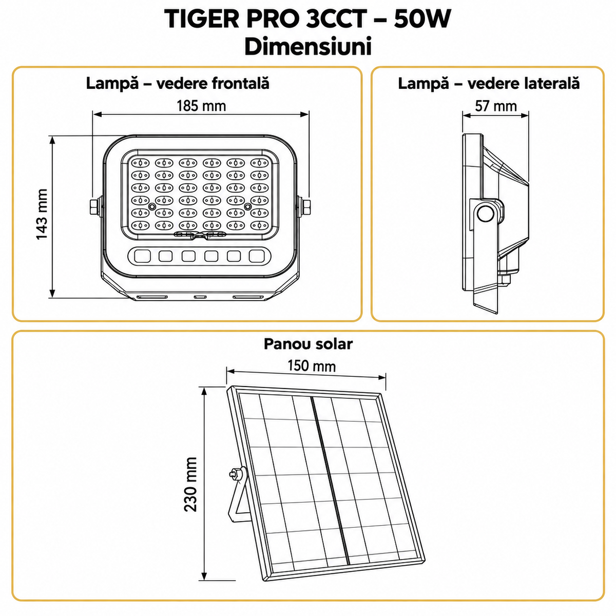 Lampa LED Solara Tiger Pro cu Panou Reglabil si Telecomanda cu 3 Tipuri de Lumina