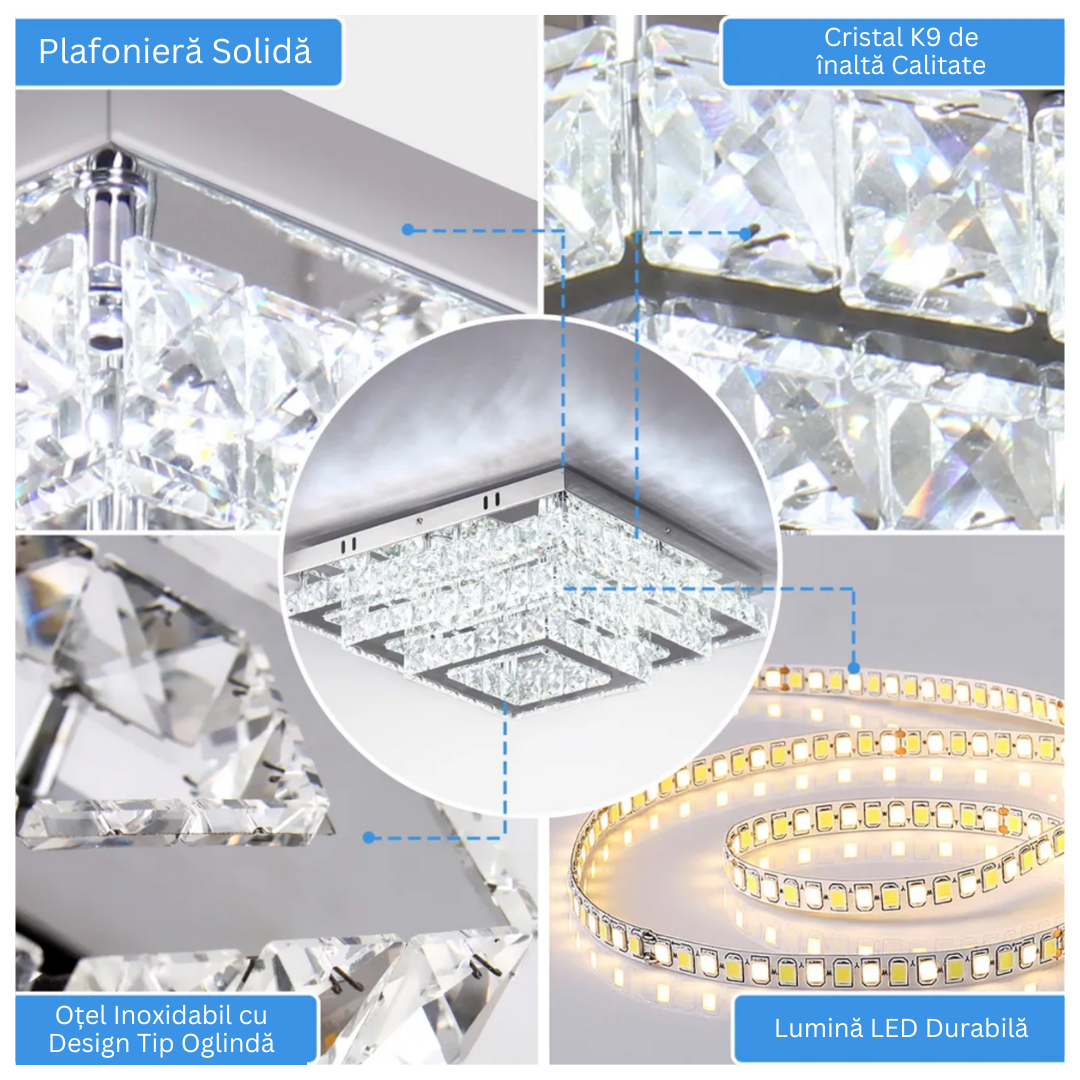 Lustra LED Cristal 130W Exquisite Square Echivalent 800W Telecomanda
