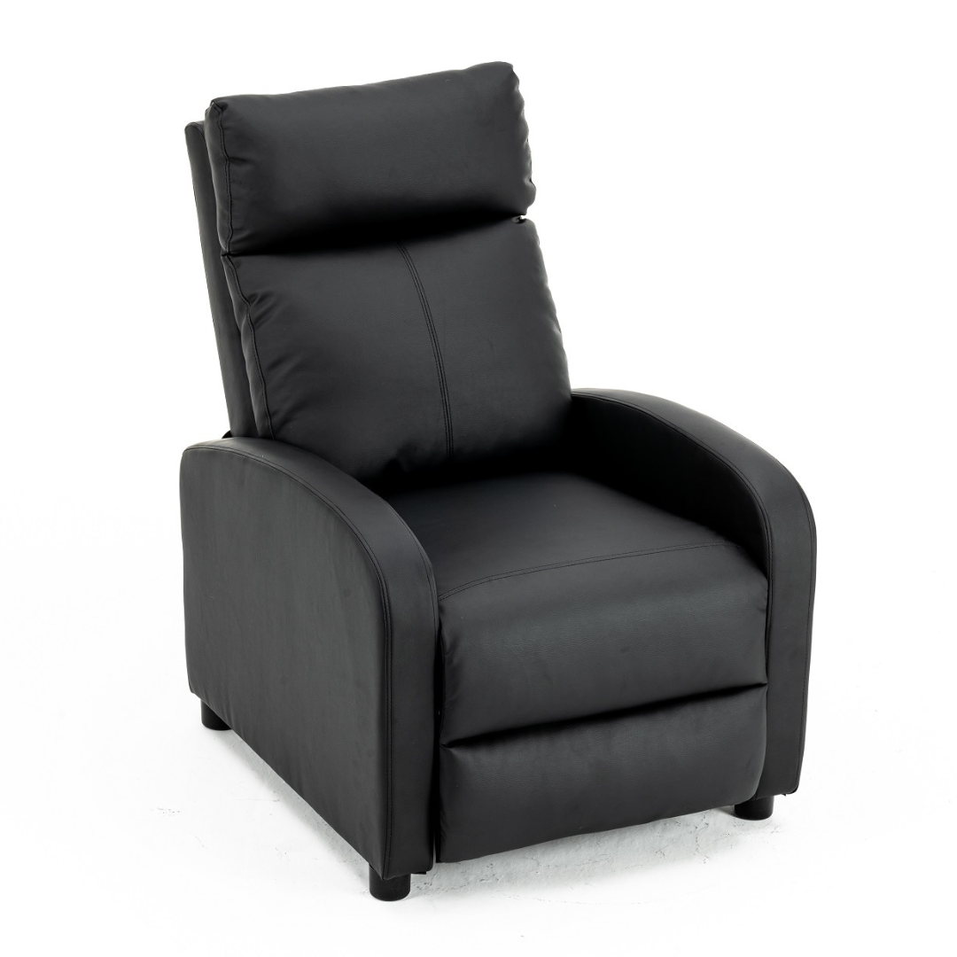 Fotoliu Recliner din Piele Ecologica Spatar Rabatabil si Suport Picioare Extensibil Negru