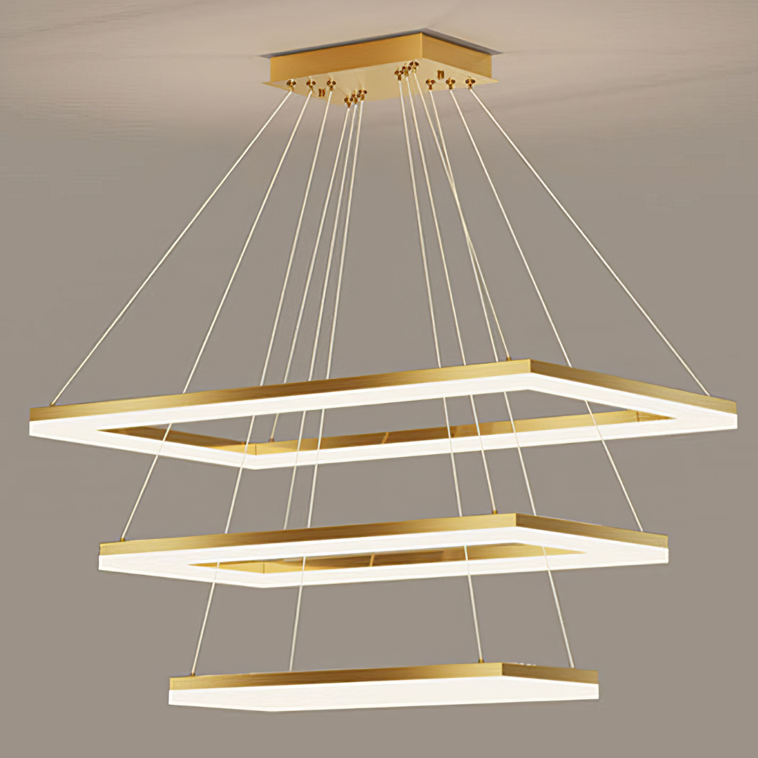 Lustra LED Suspendata cu 3 Elemente Rectangulare Auri LT109 Echivalent 800W