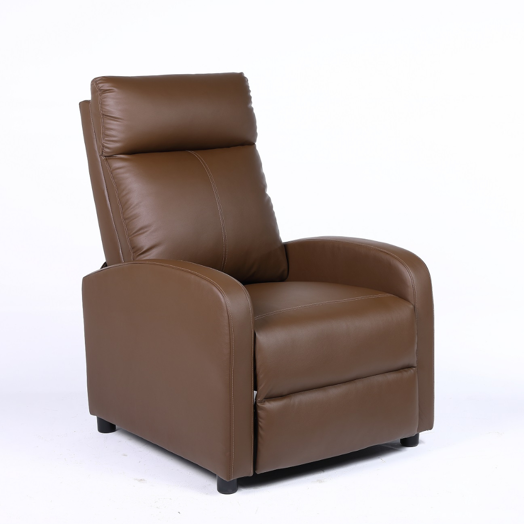 Fotoliu Recliner din Piele Ecologica Spatar Rabatabil si Suport Picioare Extensibil Maro