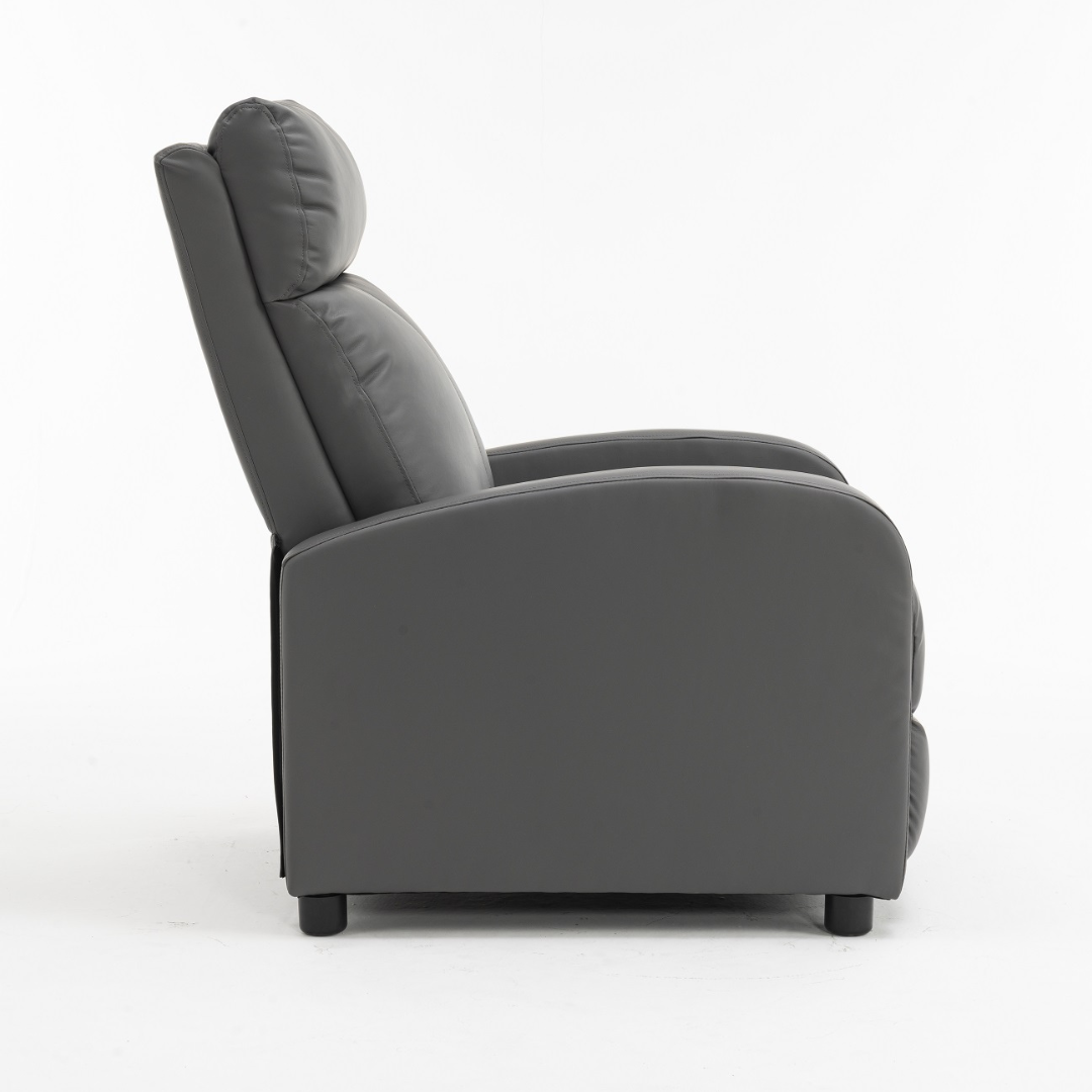 Fotoliu Recliner din Piele Ecologica Spatar Rabatabil si Suport Picioare Extensibil Gri