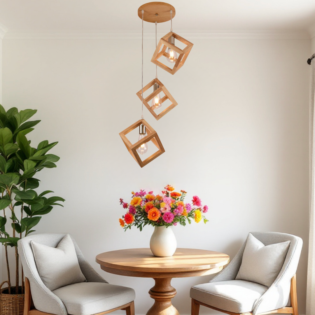 Lustra Suspendata Rotunda 3xE27 Fedra Lemn