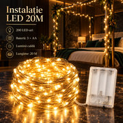 Instalatie LED Liniara 200 LED-uri 20M | 3 Baterii AA | 2700K