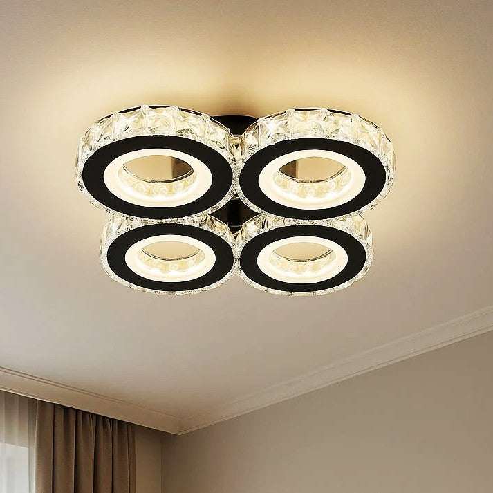 Lustra LED 4 RINGS Cristal Black Echivalent 400W Telecomanda