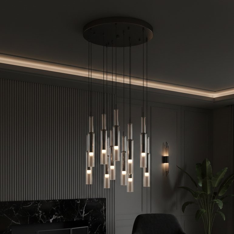 Lustra LED Suspendata Black & Chrome HUGO Liniara Echivalent 200W