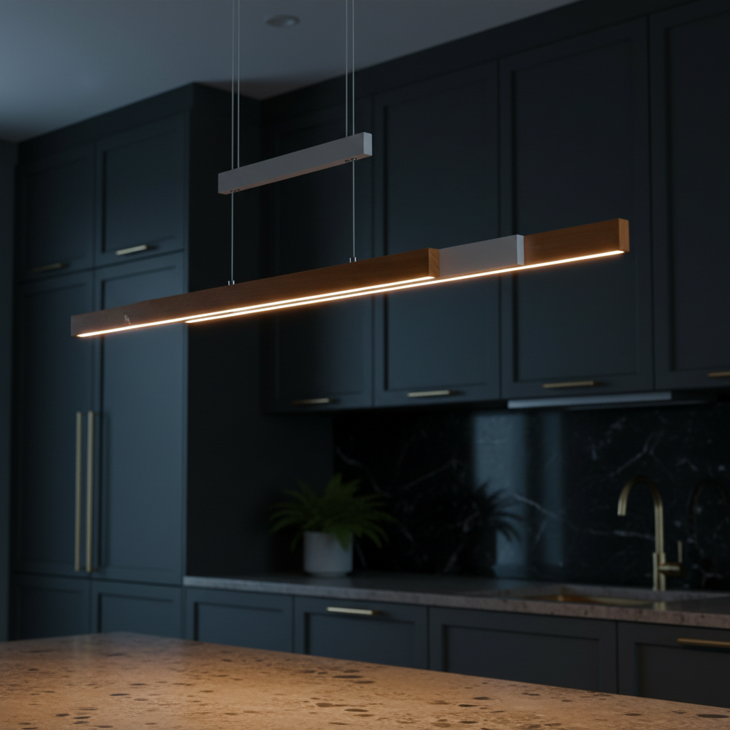 Lustra LED Suspendata White & Wood Design 150CM ENZO Liniara Echivalent 350W