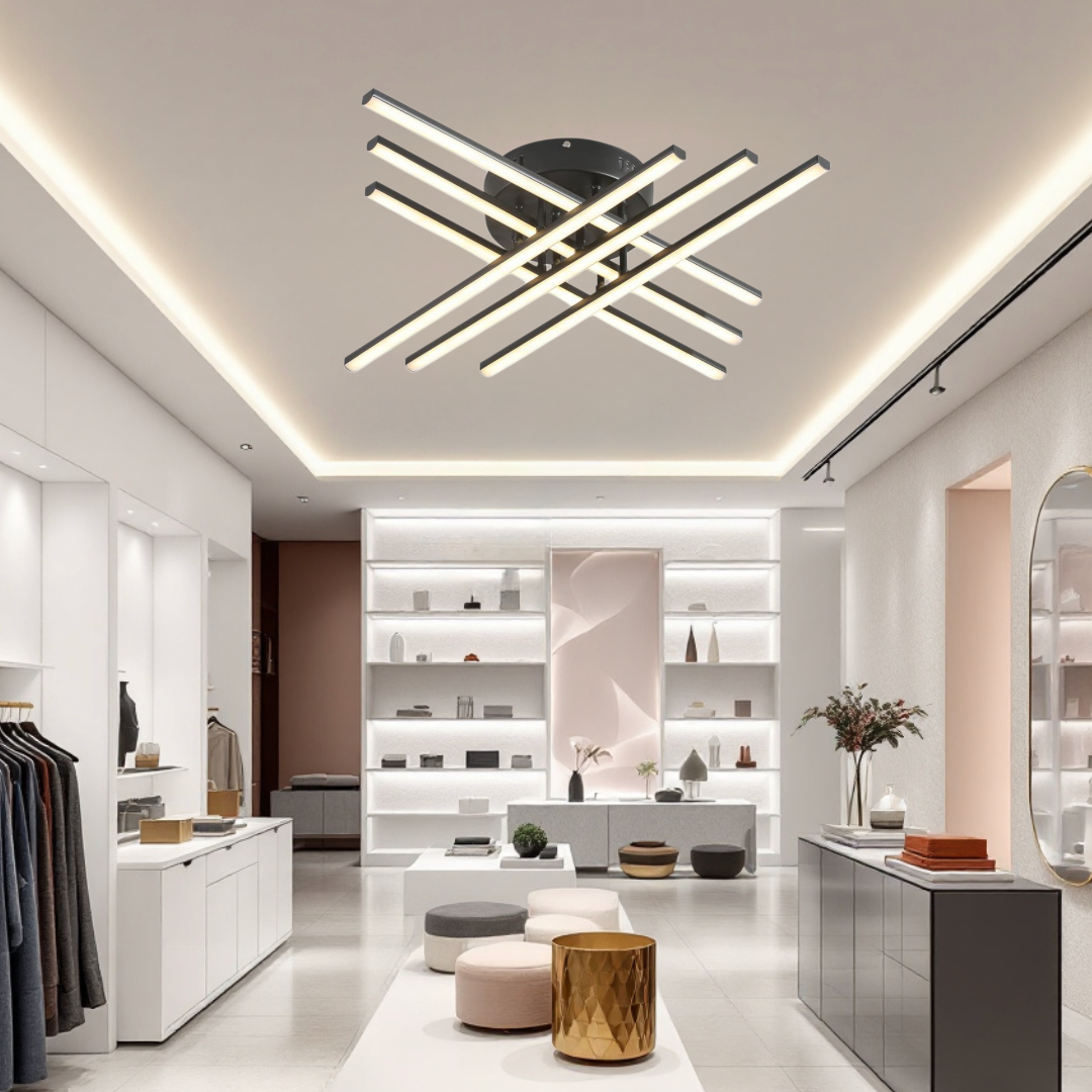 Lustra LED 96W X cu 6 Linii NEGRE Echivalent 700W cu Telecomanda