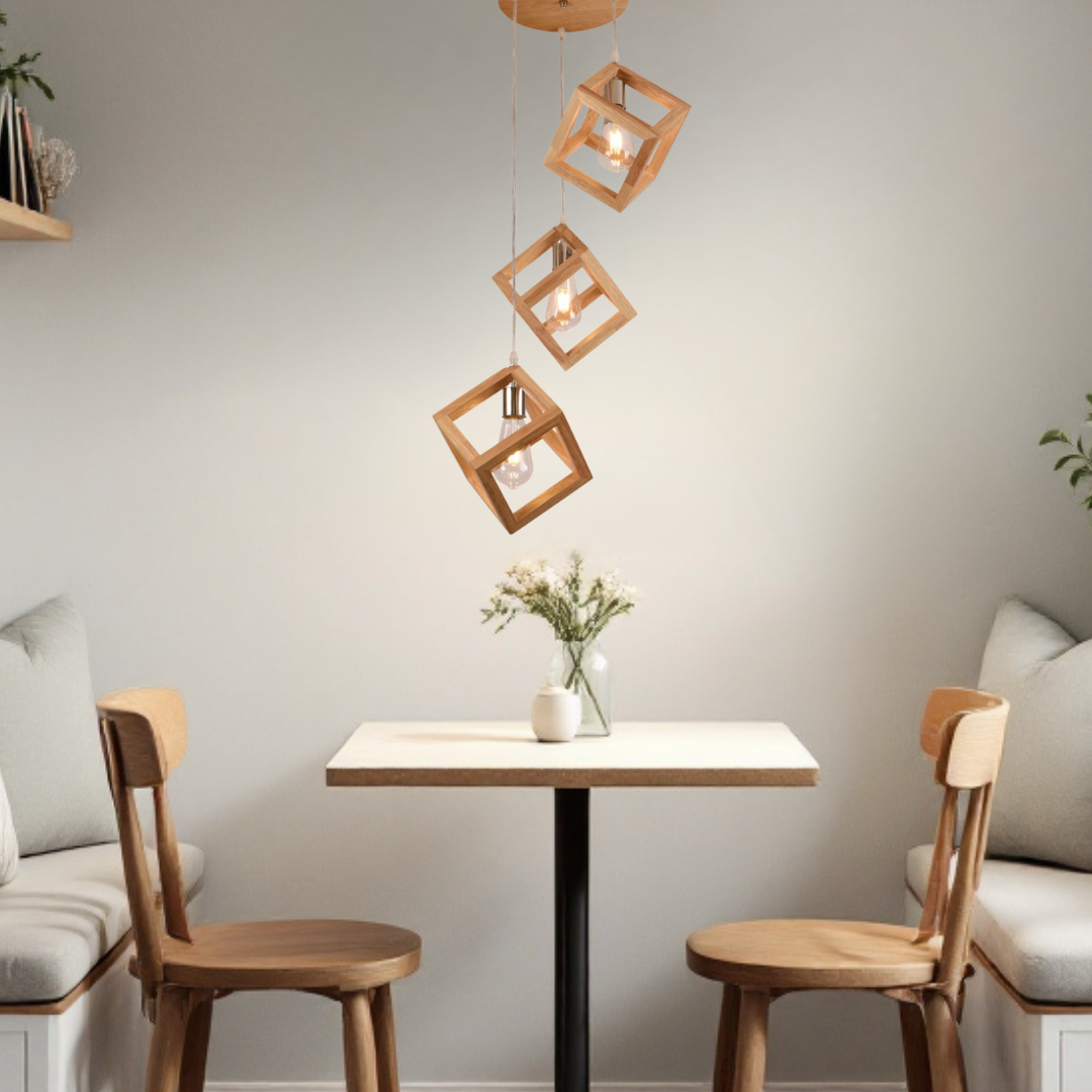 Lustra Suspendata Rotunda 3xE27 Fedra Lemn