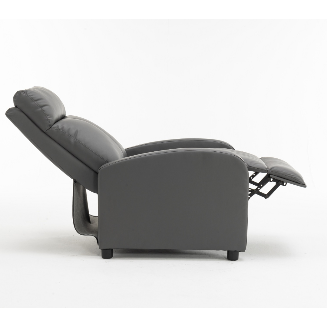 Fotoliu Recliner din Piele Ecologica Spatar Rabatabil si Suport Picioare Extensibil Gri
