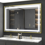 Oglinda LED 100x80cm cu Rama Aurie Functie Dezaburire, Touch si Ceas J44