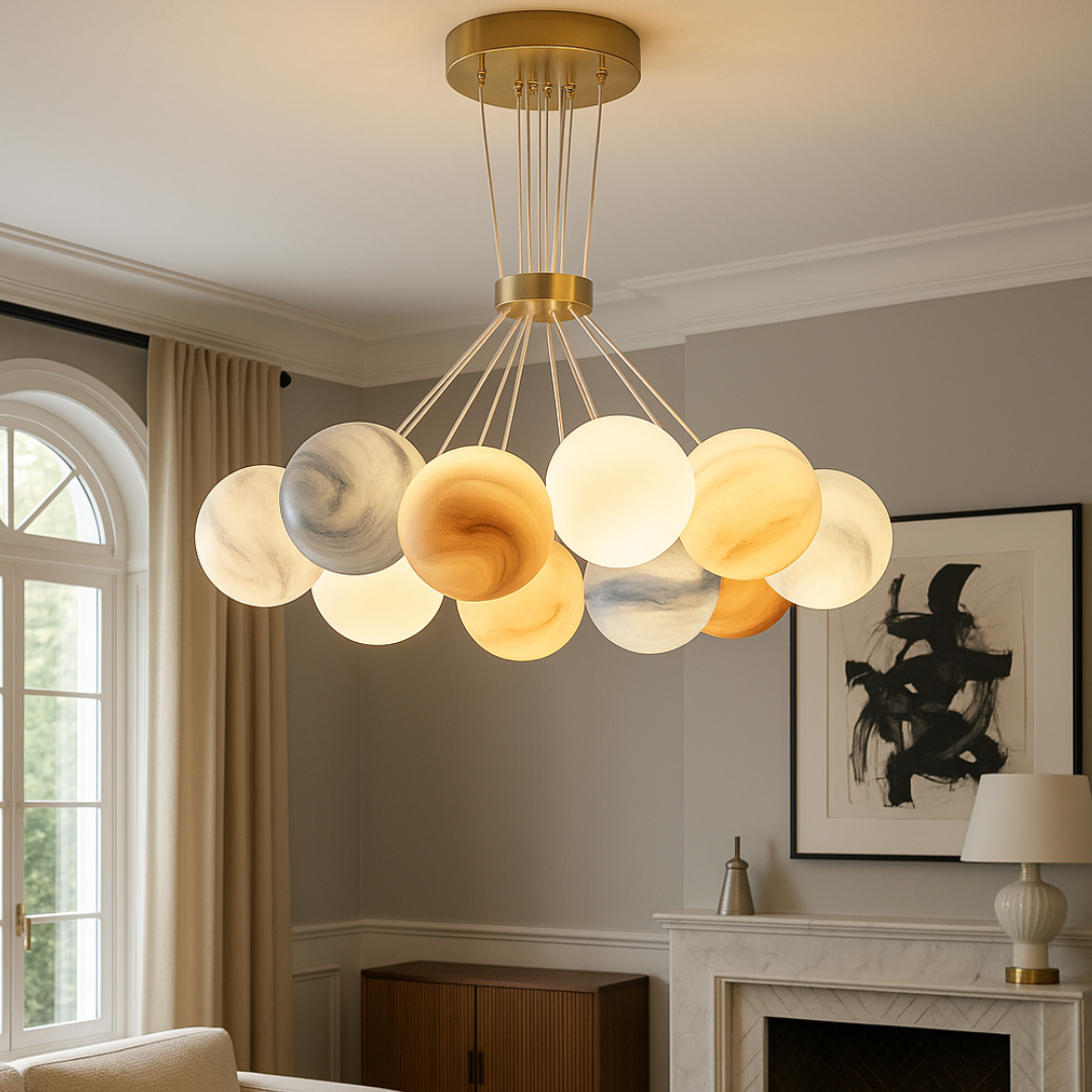 Lustra LED Abajur Planets Gold Bundle, 3 lumini si telecomanda