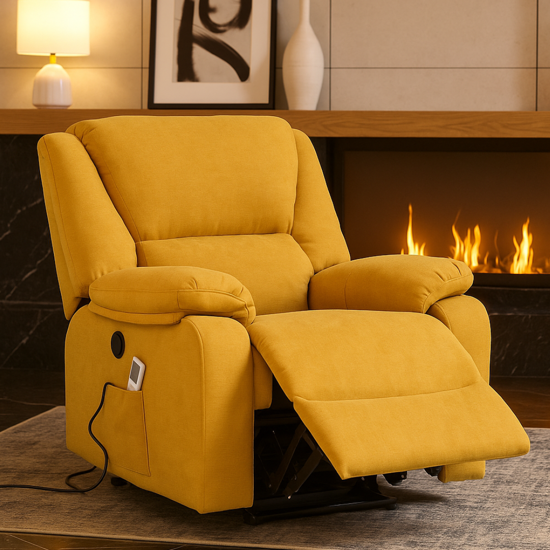 Fotoliu cu Masaj si Incalzire, Recliner Electric, Galben