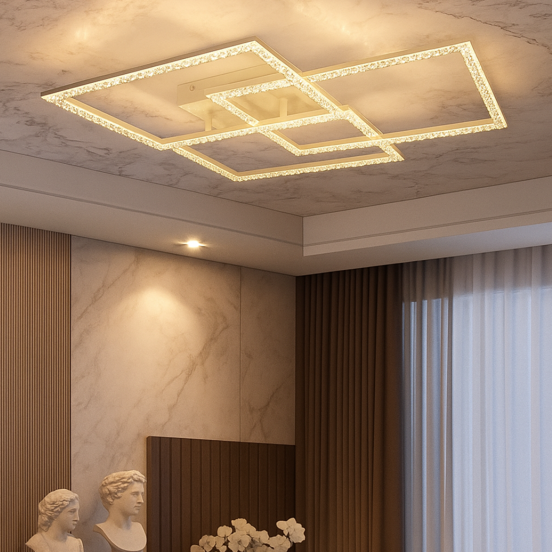 Lustra LED 3 Squares Cristal White Echivalent 800W Telecomanda