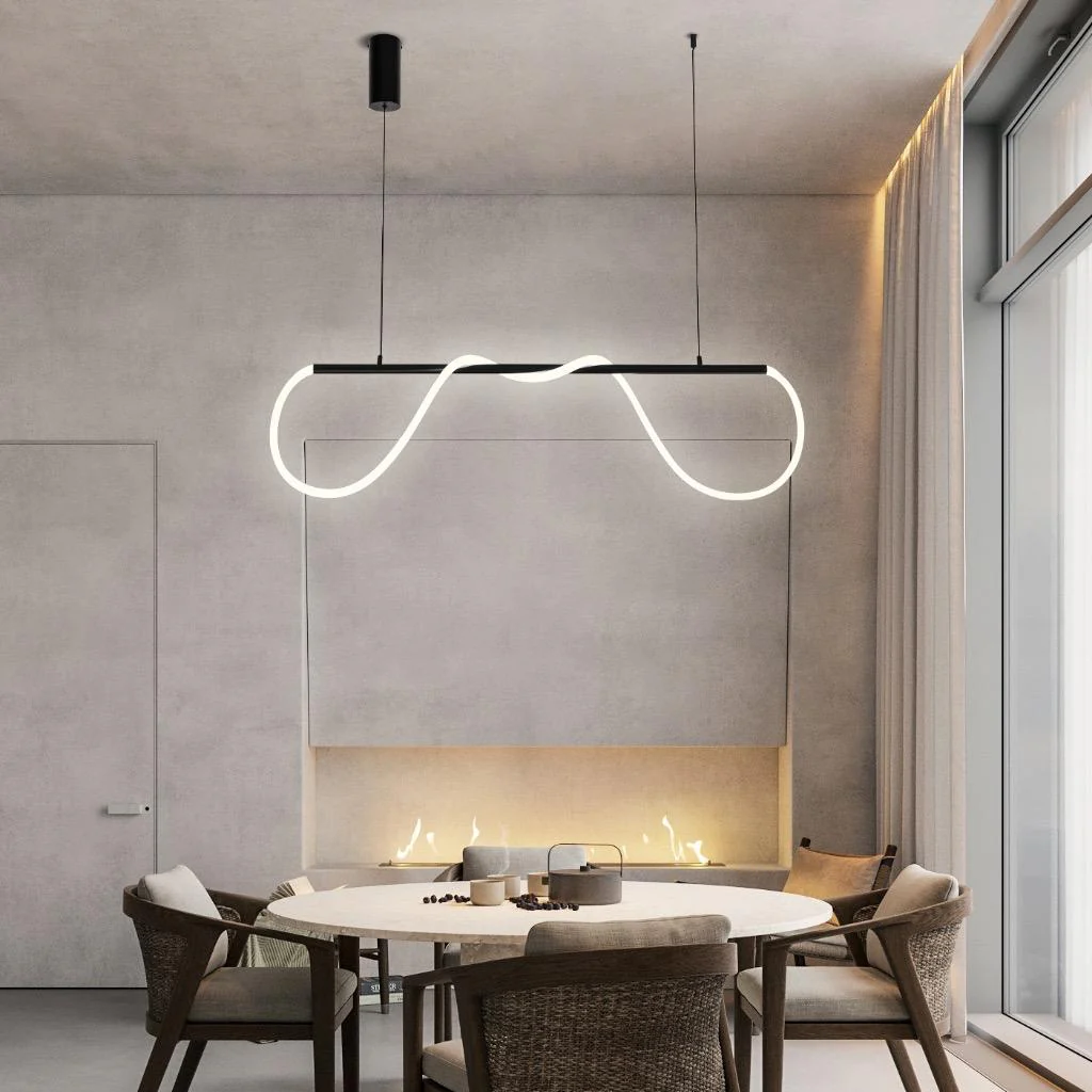 Lustra LED Nordic Black Rope Tube Liniar Echivalent 300W Telecomanda