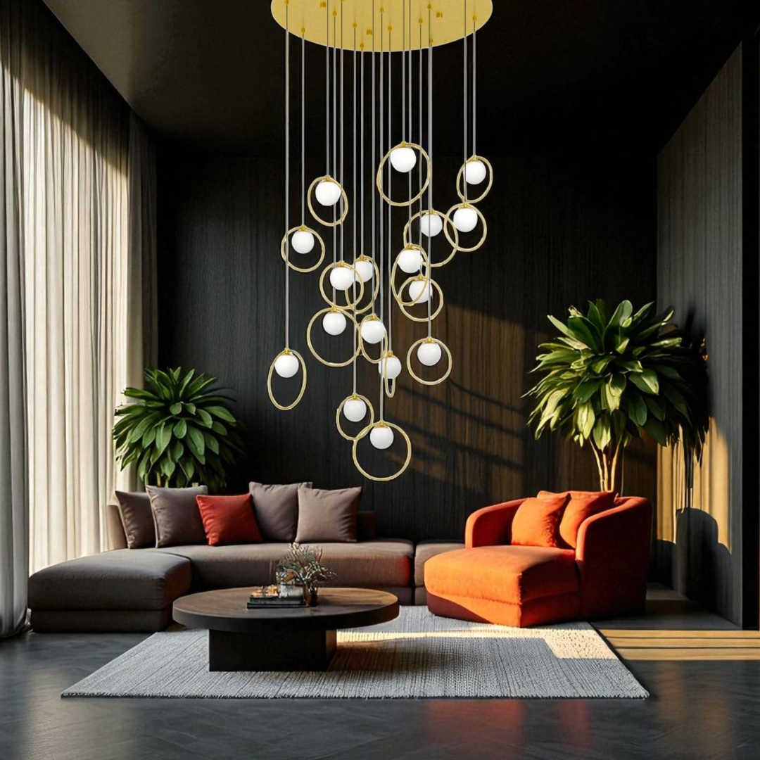 Lustra LED Suspendata Abajur PORTOCOLOM Gold Suport Rotund 17Elemente