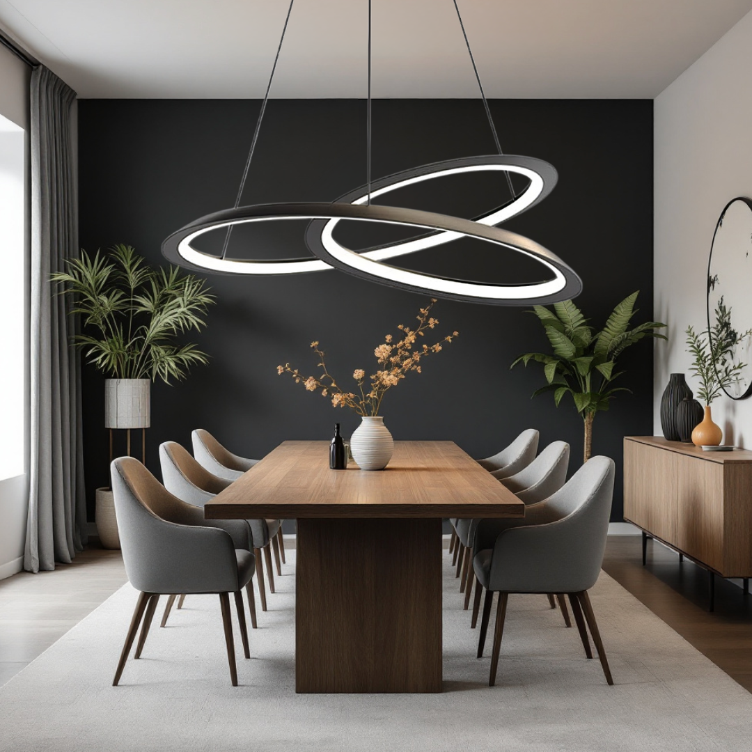 Lustra LED Suspendata 120W Lumea Black Telecomanda Echivalent 600W