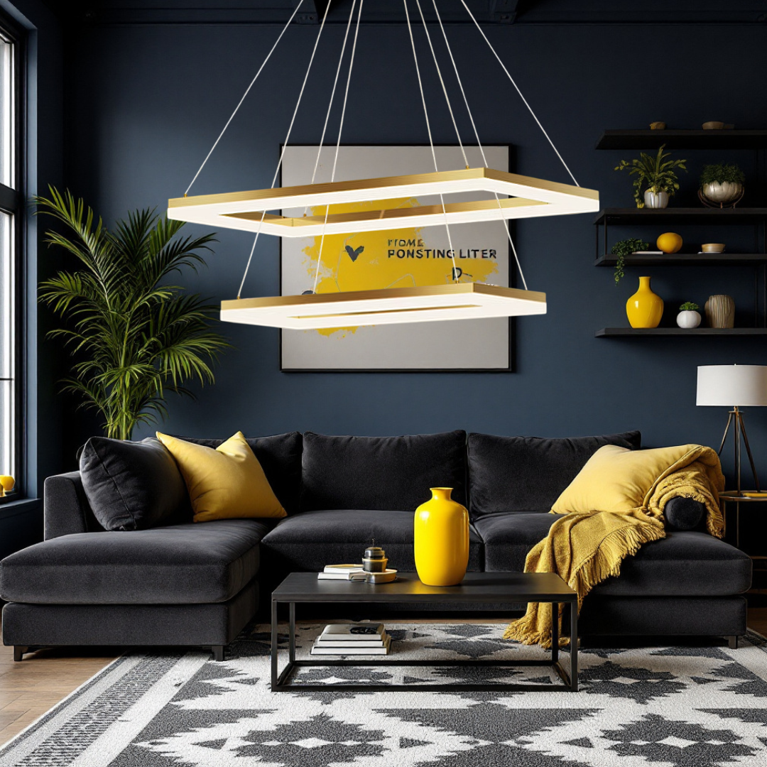 Lustra LED Suspendata cu 2 Elemente Rectangulare Aurii LT108 Echivalent 500W