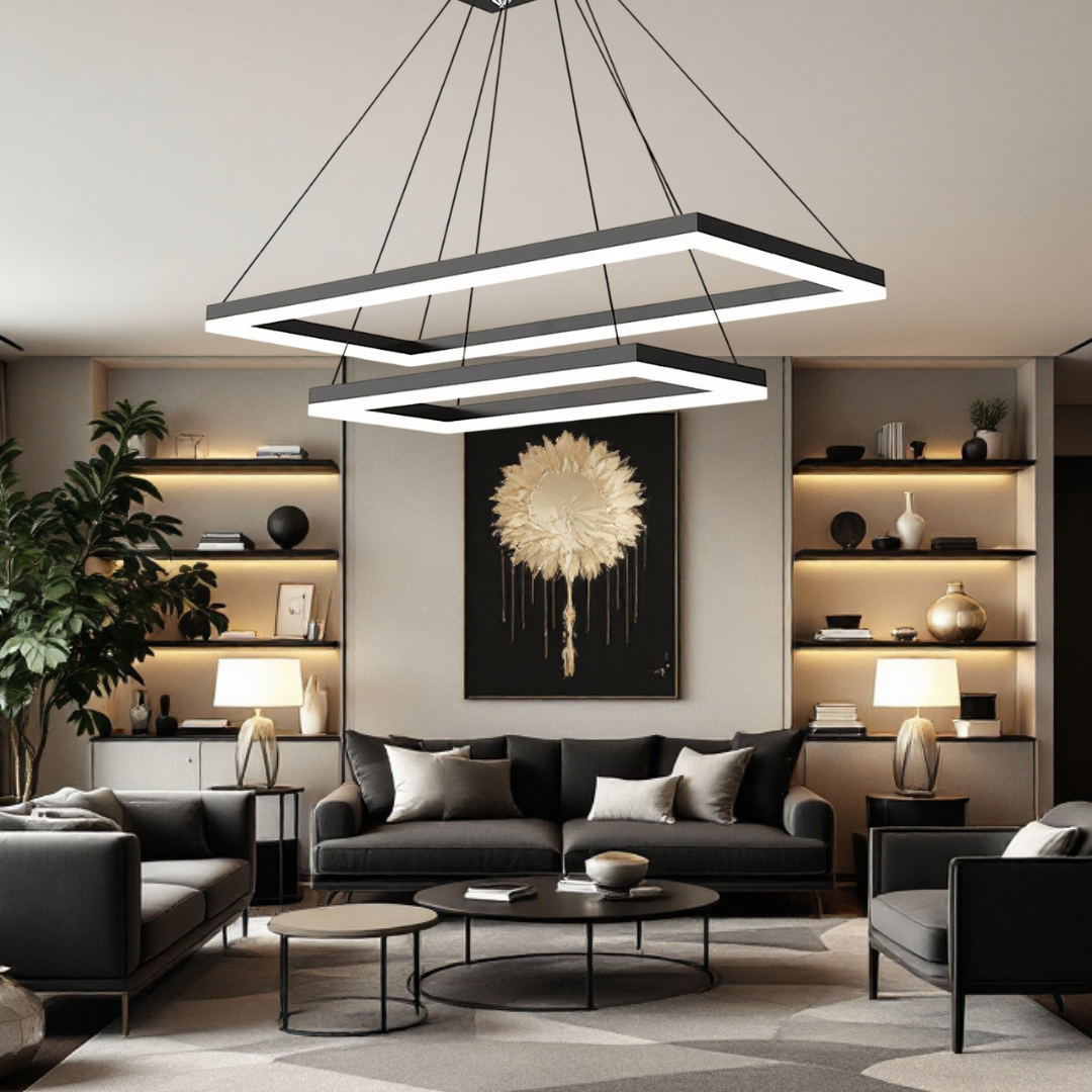 Lustra LED Suspendata cu 2 Elemente Rectangulare Negre LT108 Echivalent 500W