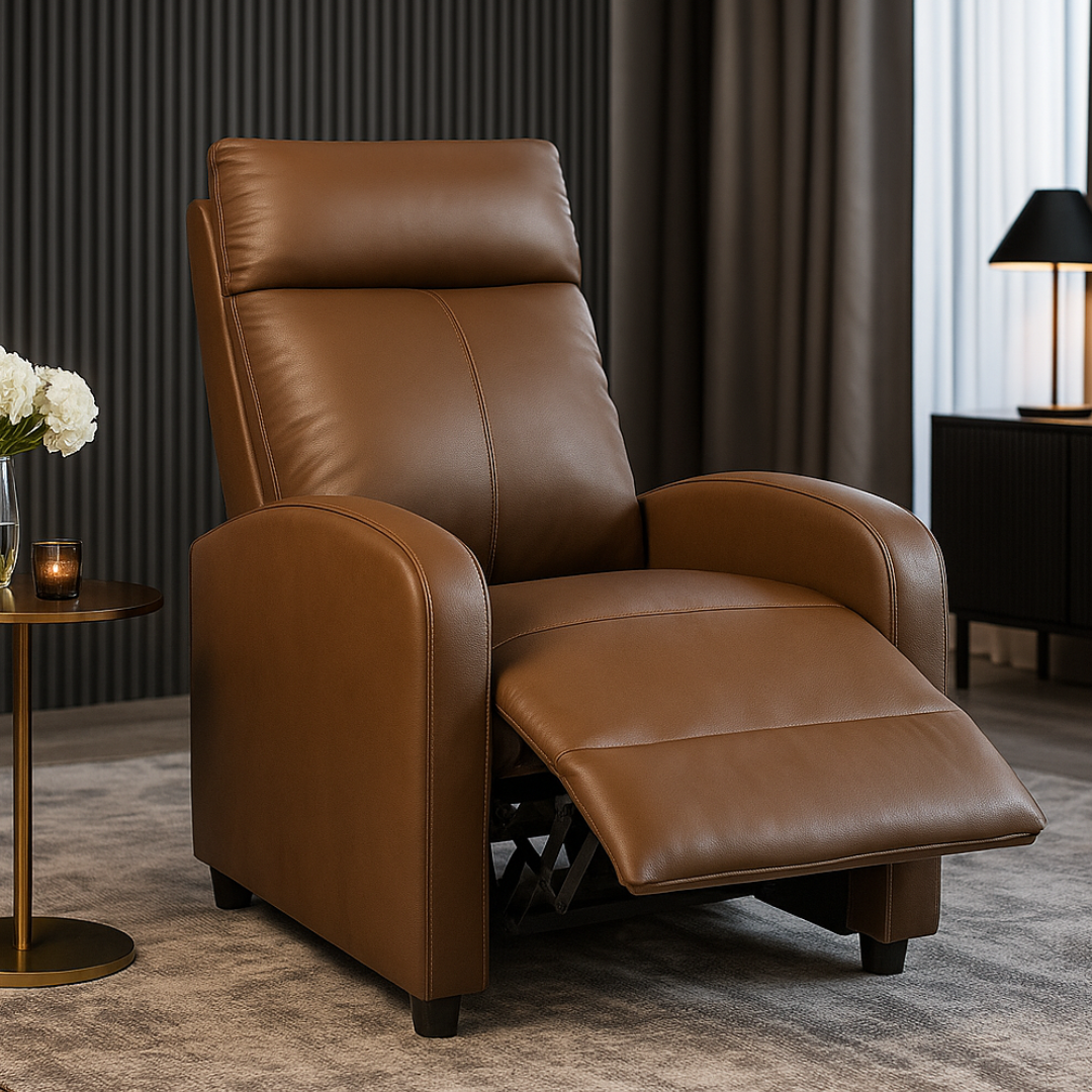 Fotoliu Recliner din Piele Ecologica Spatar Rabatabil si Suport Picioare Extensibil Maro