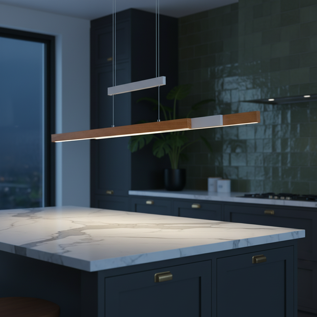 Lustra LED Suspendata White & Wood Design 150CM ENZO Liniara Echivalent 350W