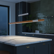 Lustra LED Suspendata White & Wood Design 150CM ENZO Liniara Echivalent 350W