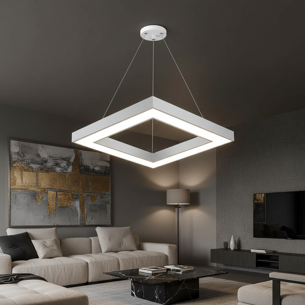 Lustra LED Suspendata RENZO Square White Telecomanda Echivalent 300W