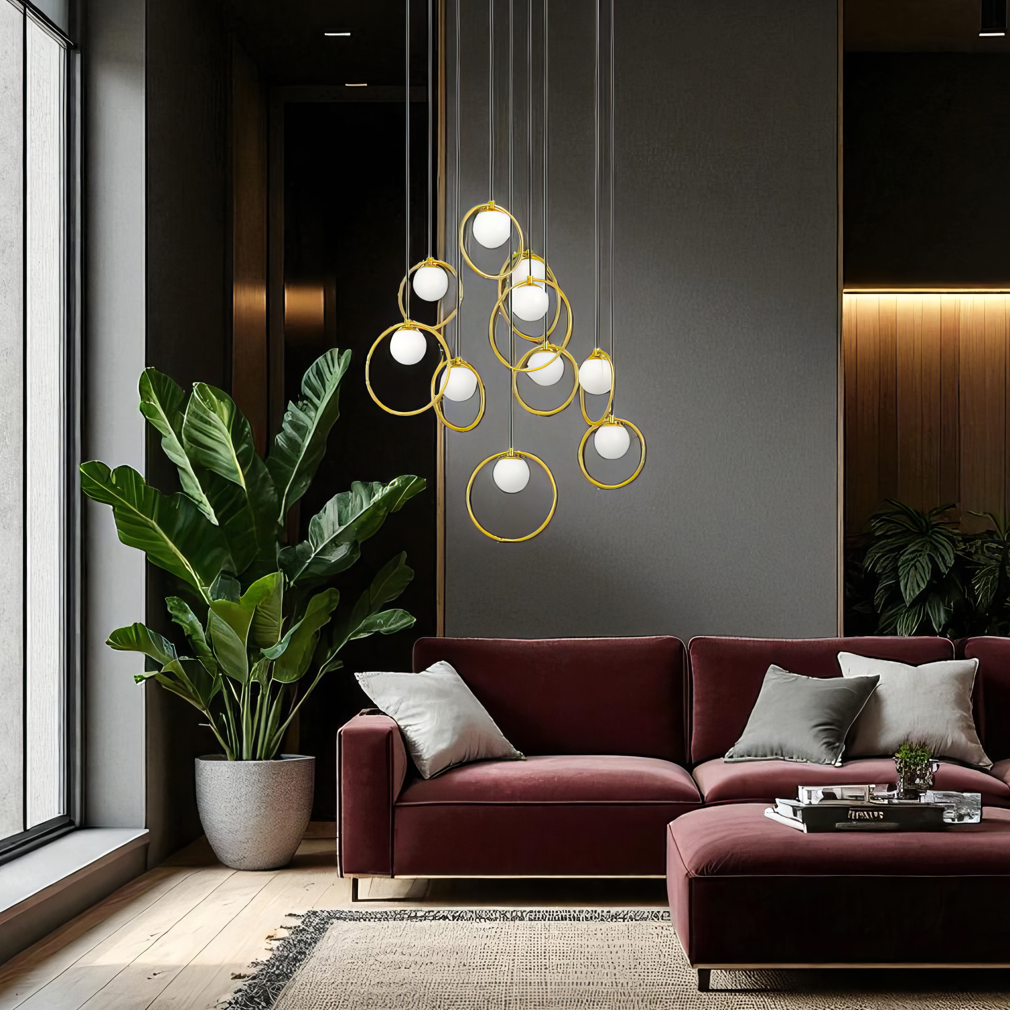 Lustra LED Suspendata PORTOCOLOM Gold Suport Rotund 10Elemente