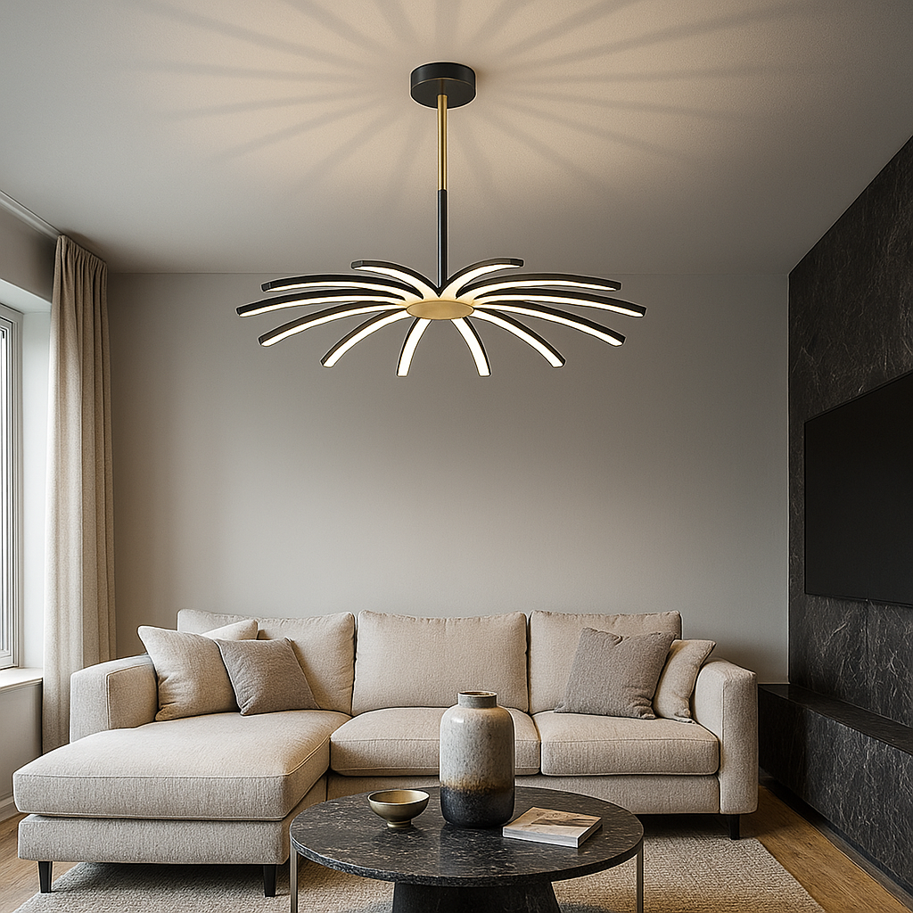 Lustra LED Suspendata Eteris Black&Gold 14 Elemente Echivalent 600W Telecomanda