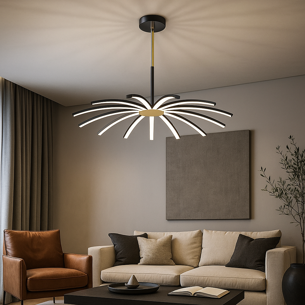 Lustra LED Suspendata Eteris Black&Gold 14 Elemente Echivalent 600W Telecomanda