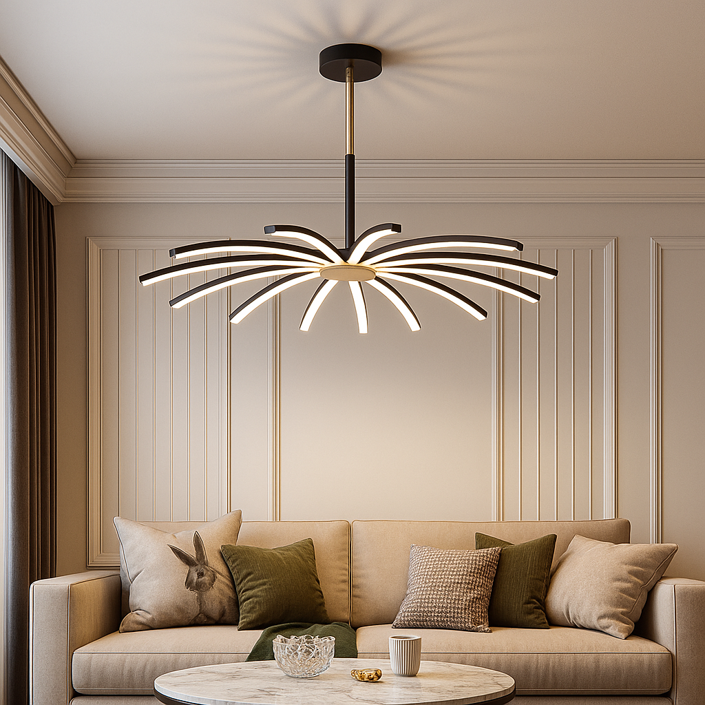 Lustra LED Suspendata Eteris Black&Gold 14 Elemente Echivalent 600W Telecomanda