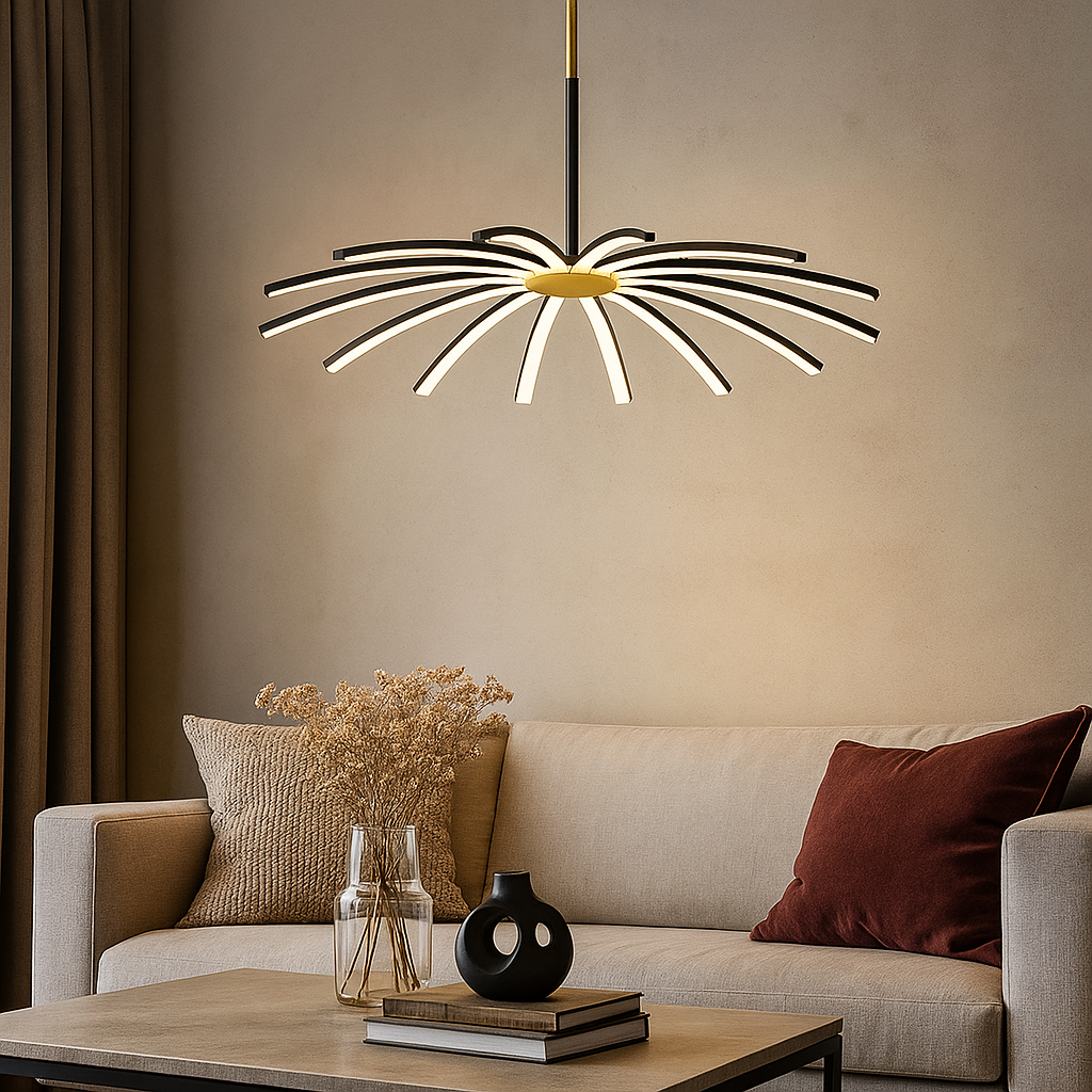 Lustra LED Suspendata Eteris Black&Gold 14 Elemente Echivalent 600W Telecomanda