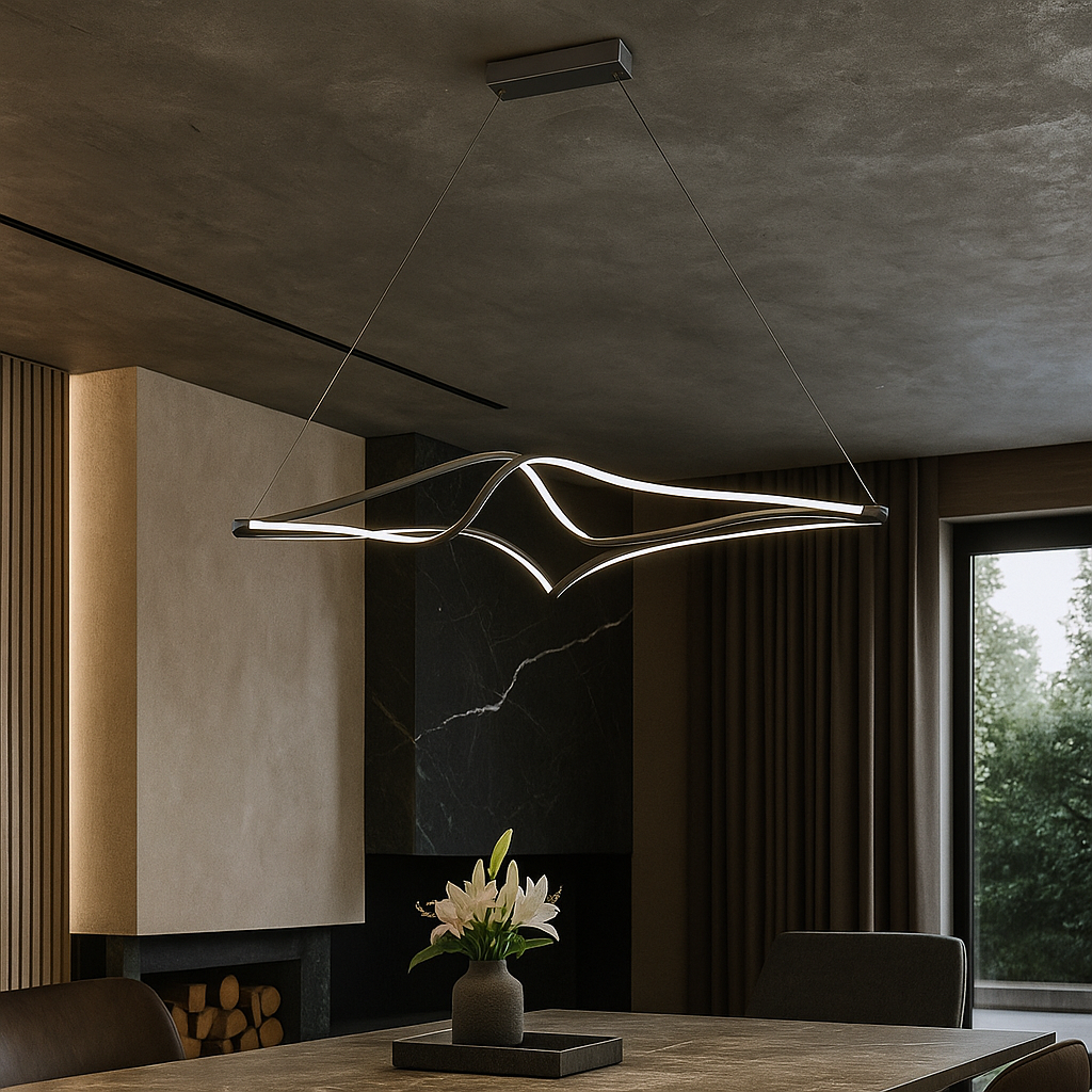 Lustra LED Suspendata Mavi Black Echivalent 900W Telecomanda