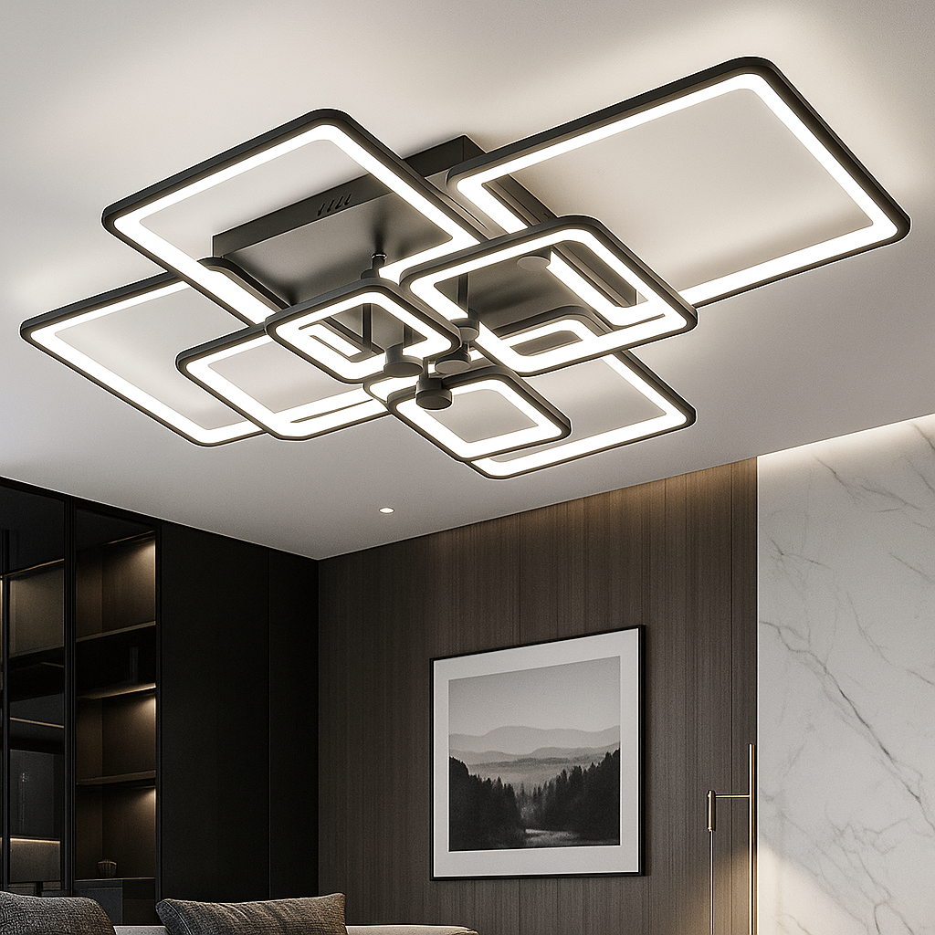 Lustra LED SQUARE 8 BIG Black Echivalent 1200W Telecomanda