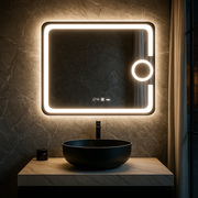 Oglinda LED 80x60cm, SENZOR, 3 Lumini, Dezaburire, Dimare, Ceas si Termometru