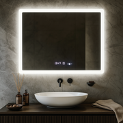 Oglinda LED Obra 80x60cm, SENZOR, 3 Lumini, Dezaburire, Dimare, Ceas si Termometru