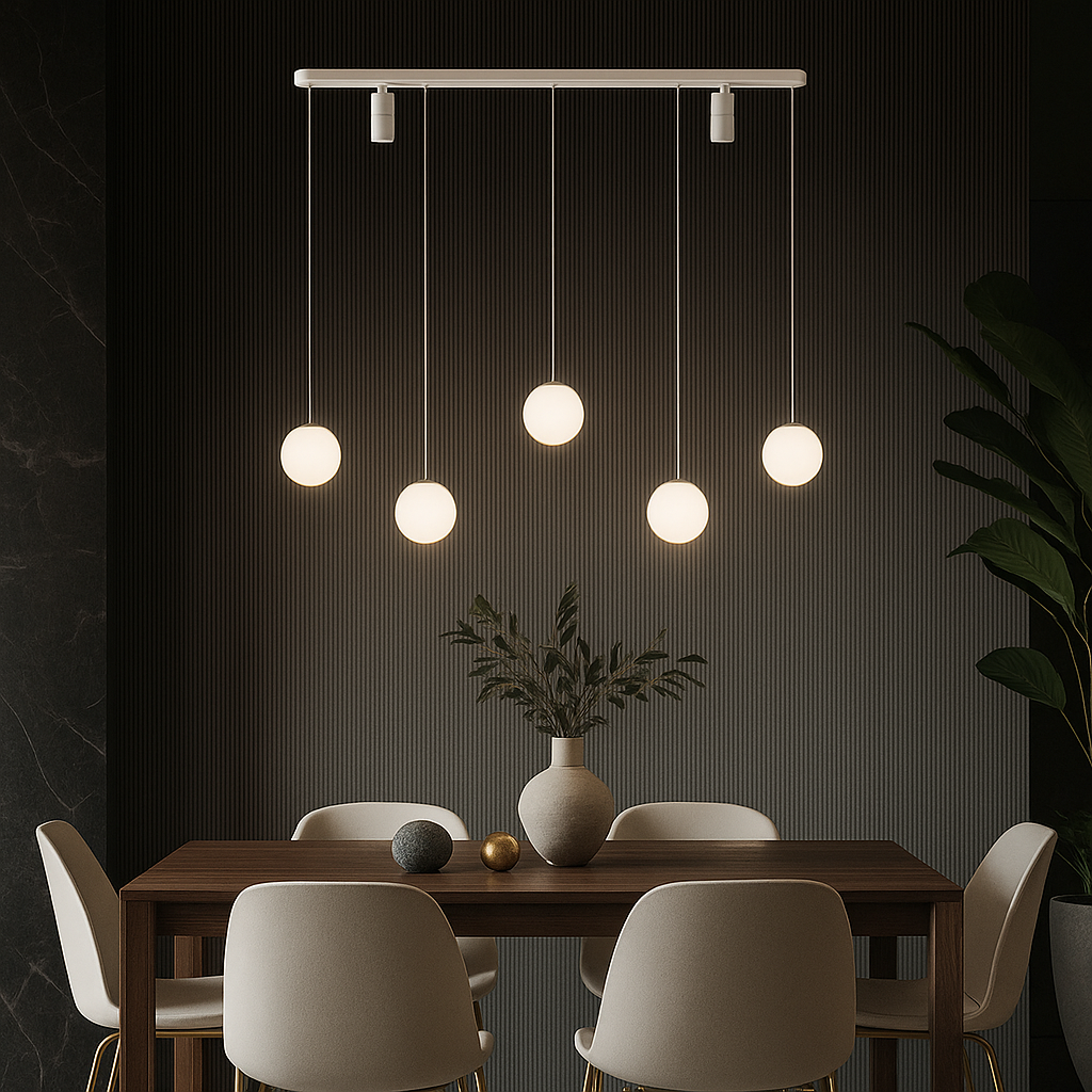 Lustra LED Suspendata Abajur cu 2 Spoturi KERU White Echivalent 200W Telecomanda